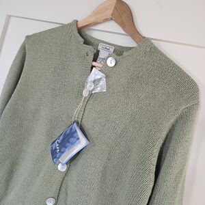 L.L. Bean Womens Olive Green Knit Cardigan Sweater NWT silk And Cotton